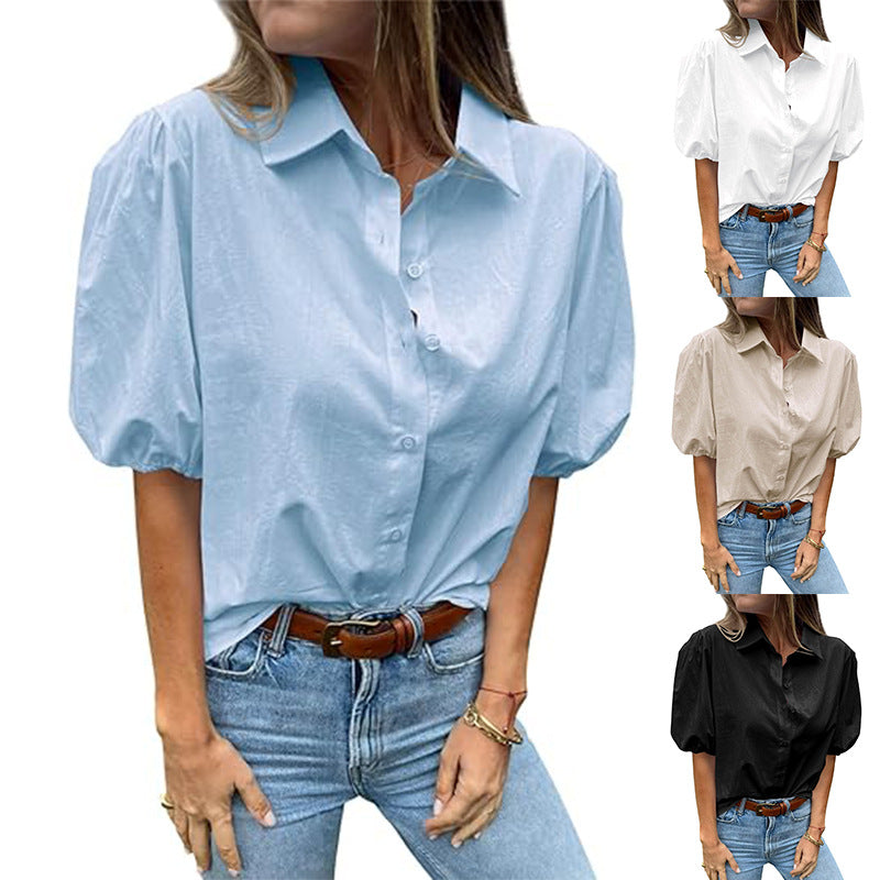 Damen Bluse mit Puffärmeln und klassischem Kragen GR