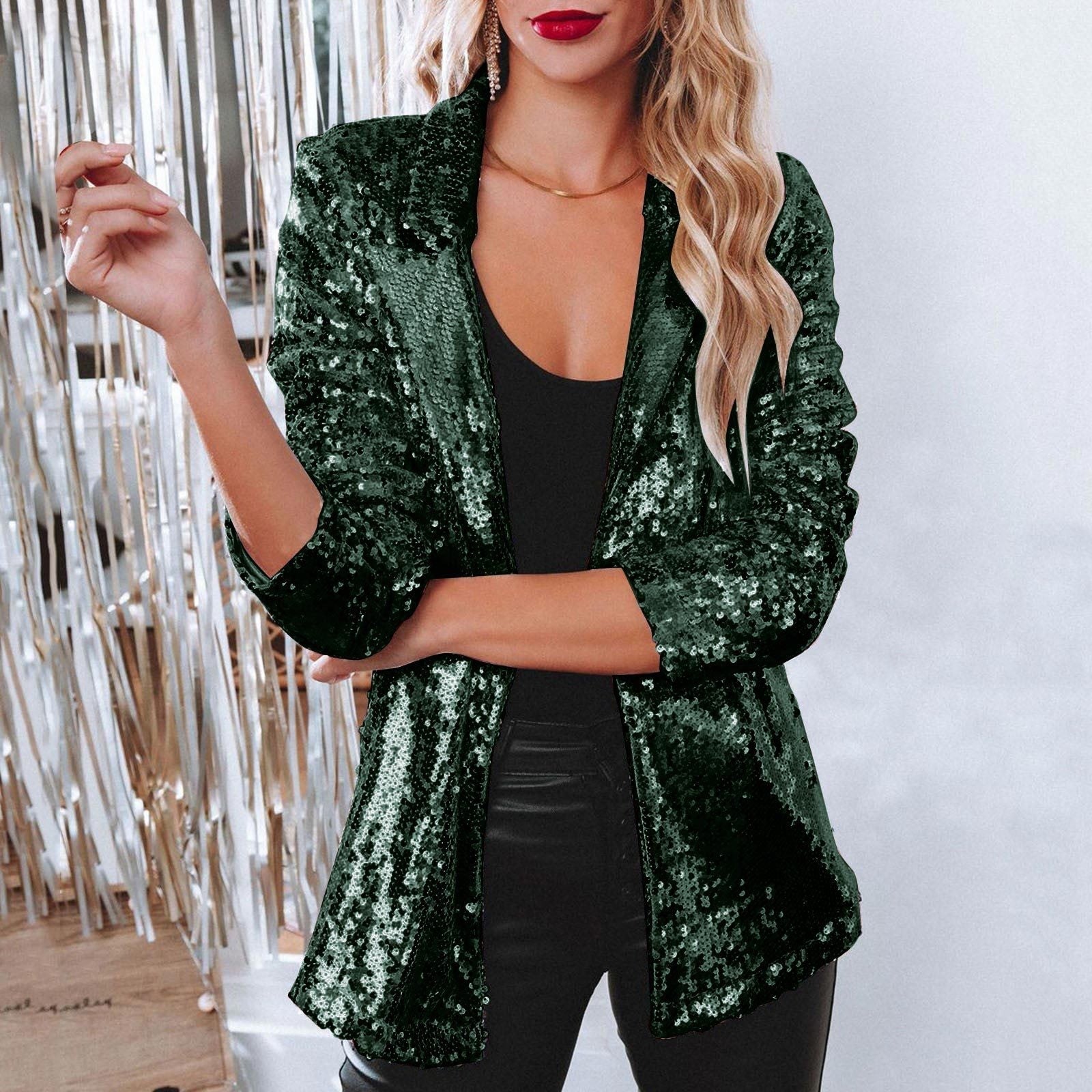 Women's elegant sequined blazer with shimmering finish, size GR