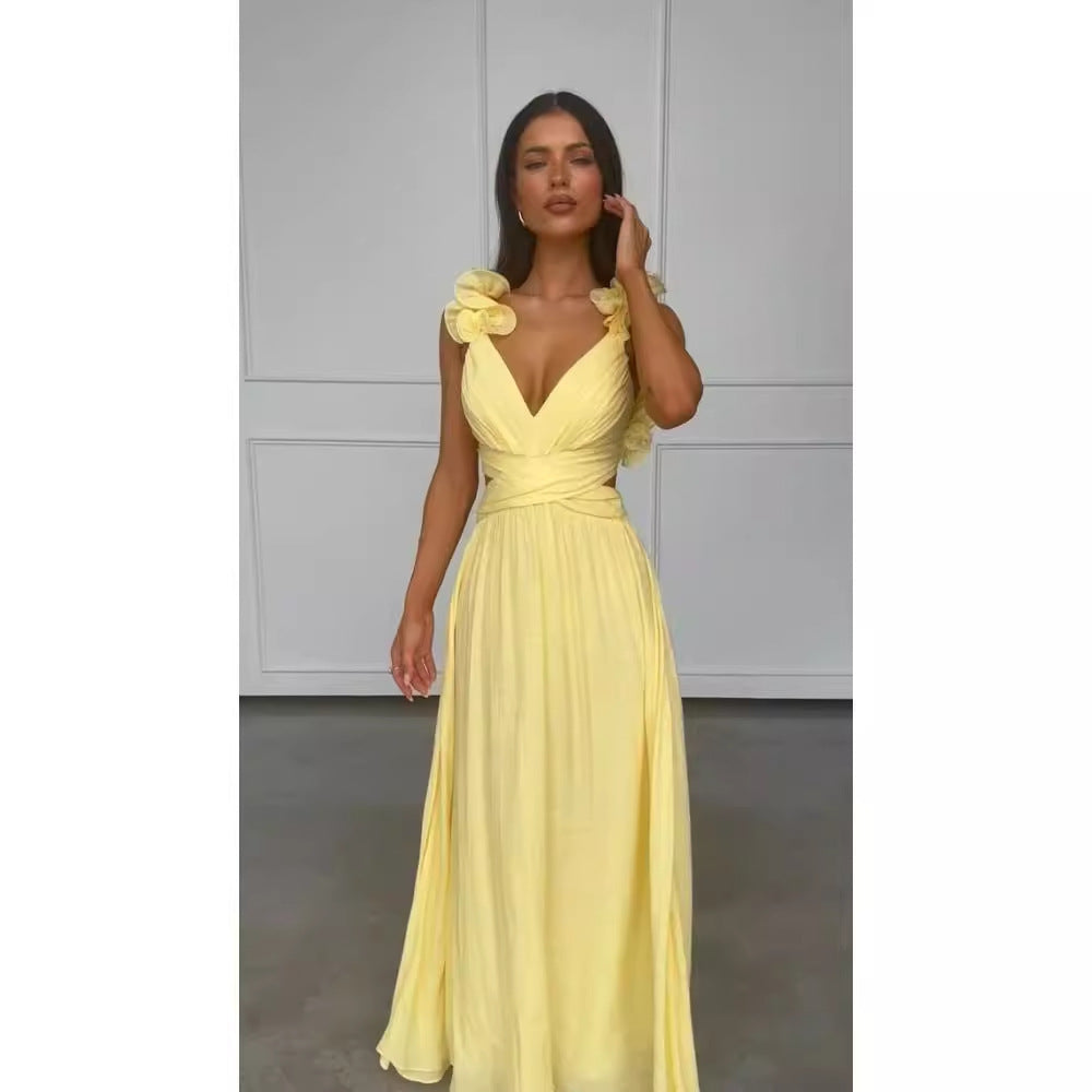 GR | Tied Pleated Solid Color Skirt Dress