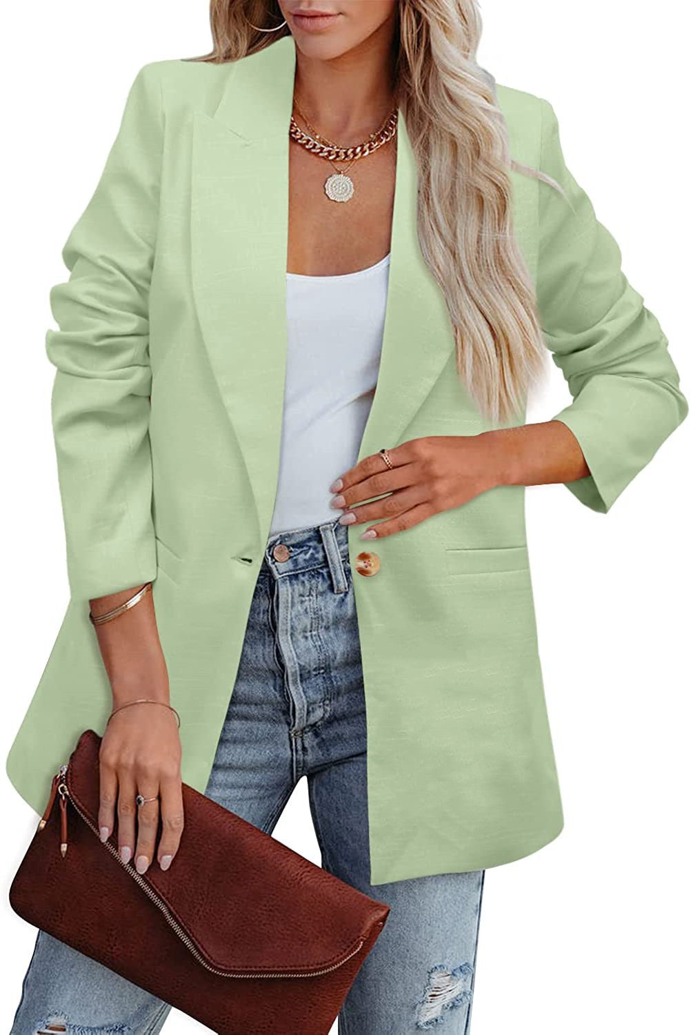 GR | Double-breasted blazer with gathered sleeves and pockets