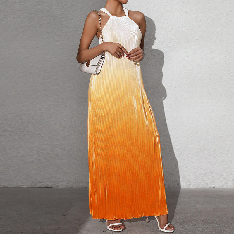GR | Gradient Spaghetti Strap A-Line Long Dress