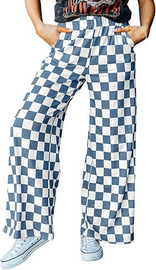Damen Karierte Palazzo-Hose mit elastischem Bund und praktischen Seitentaschen GR