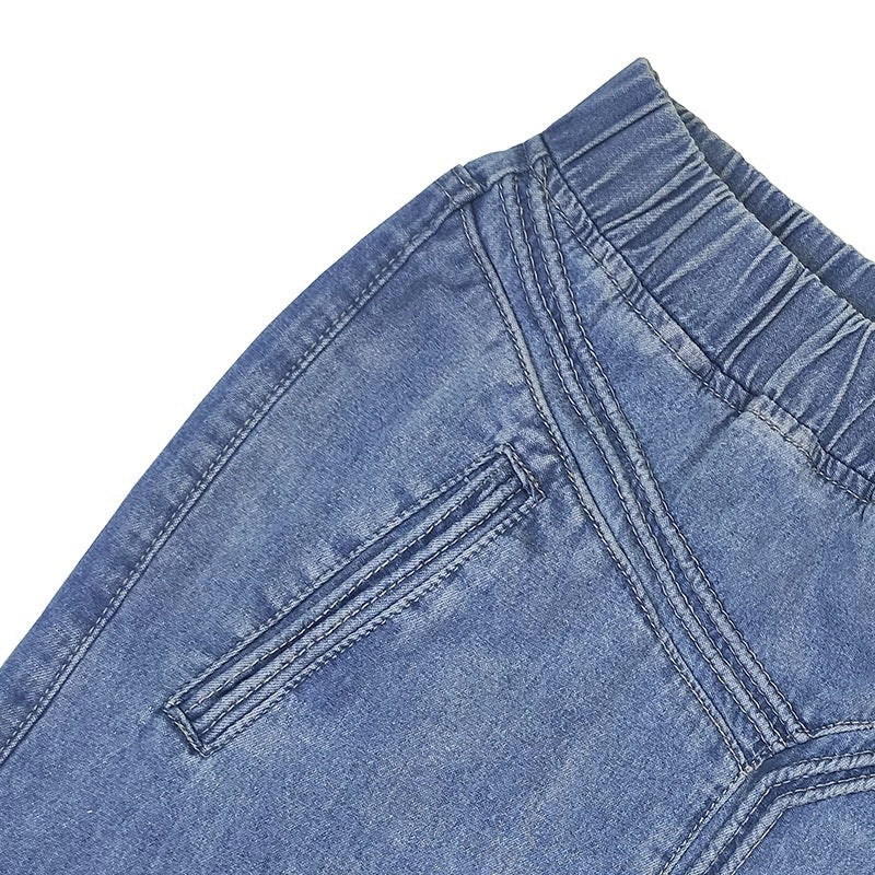 GR | Damenweite Schößchen Genähte Denim Maxirock