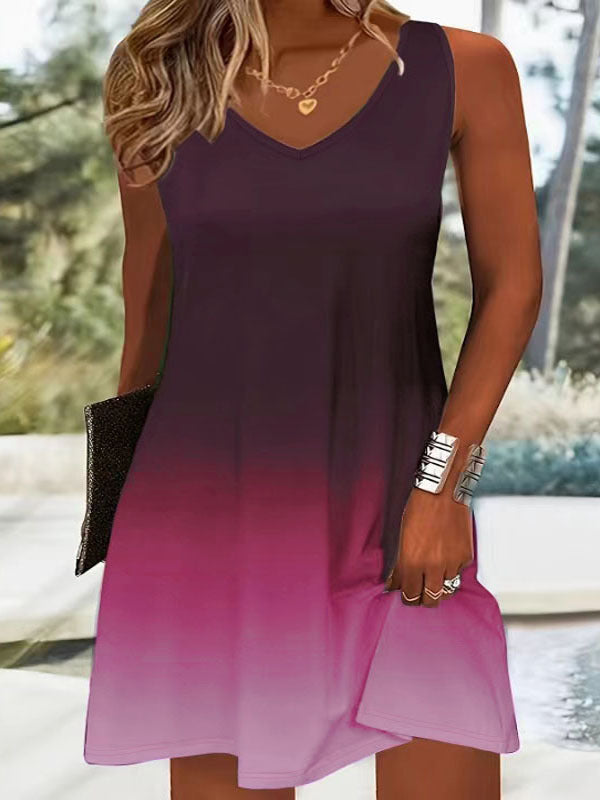 Damen Sommerliches V-Ausschnitt Kleid im modischen Ombre-Design GR