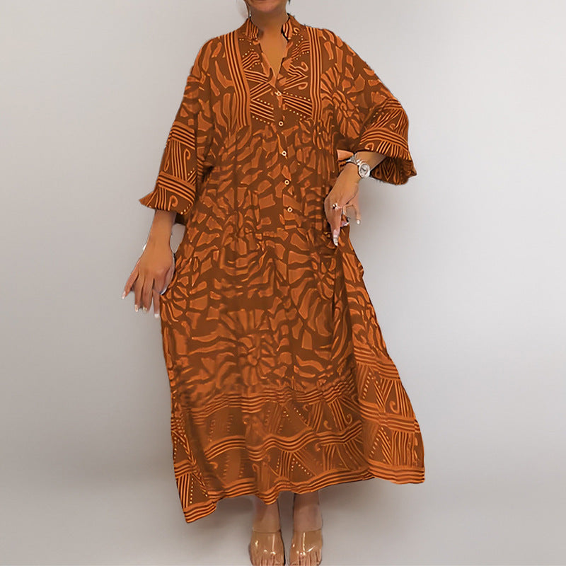 Women's tunic dress with unique graphic print and wide sleeves, size [size missing]