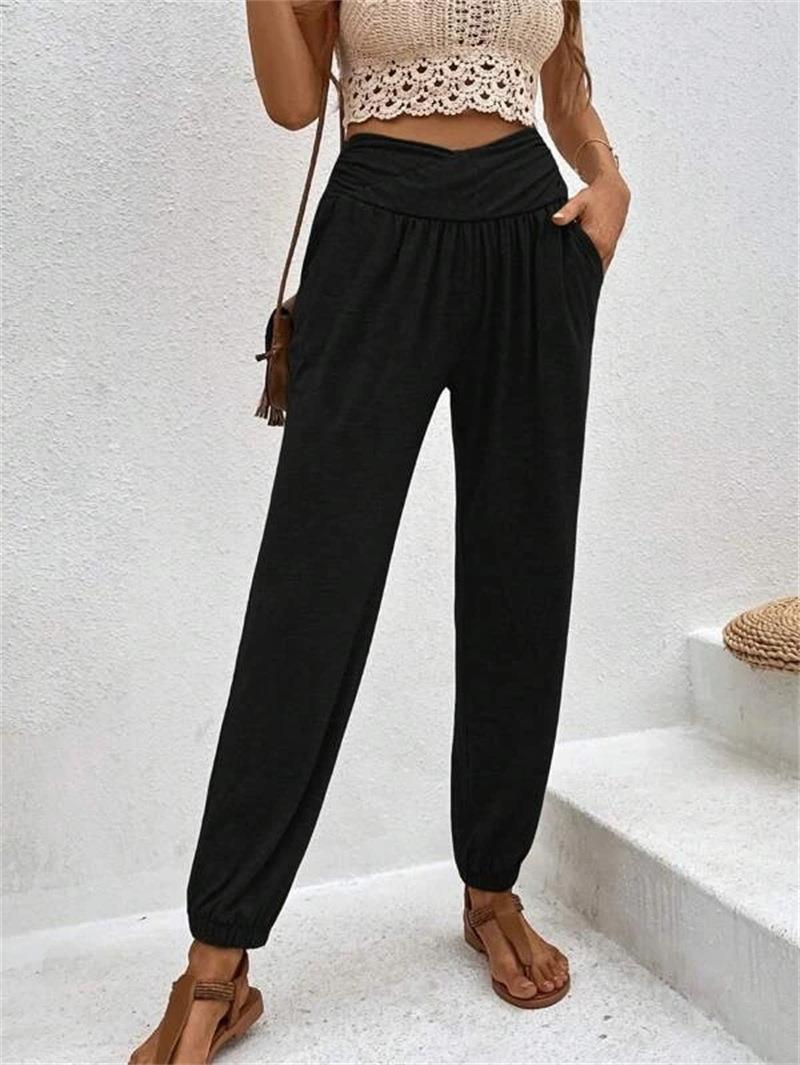 Damen lässige Freizeithose mit hohem Bund und bequemen Gummizug GR