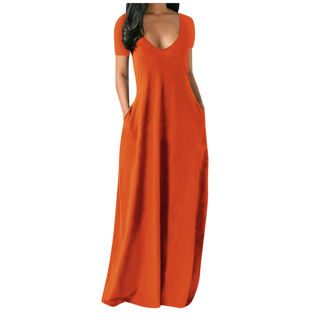 GR | U-neck short sleeve loose fit maxi dress
