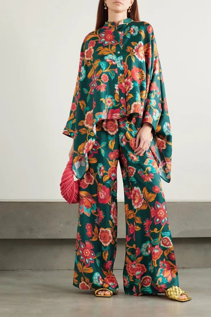GR | Stand-up collar top and trouser set 
