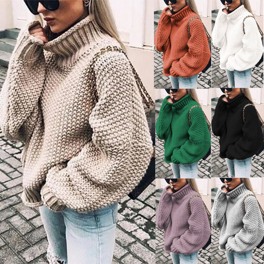 Damen Grobstrickpullover mit hohem Kragen und lässigem Schnitt GR