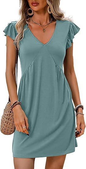 Women's V-neck summer dress with ruffle details, size