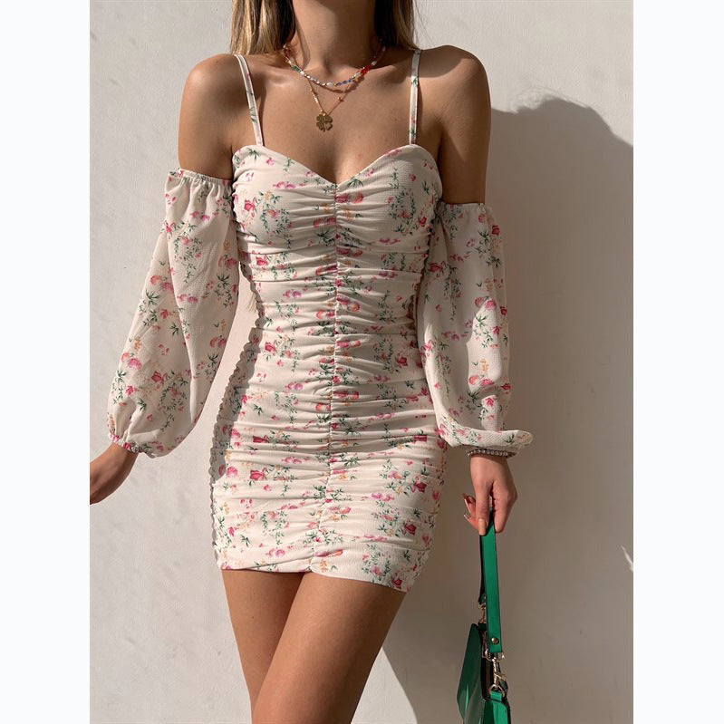 Women's mini dress with off-the-shoulder design and voluminous sleeves, size [size missing]