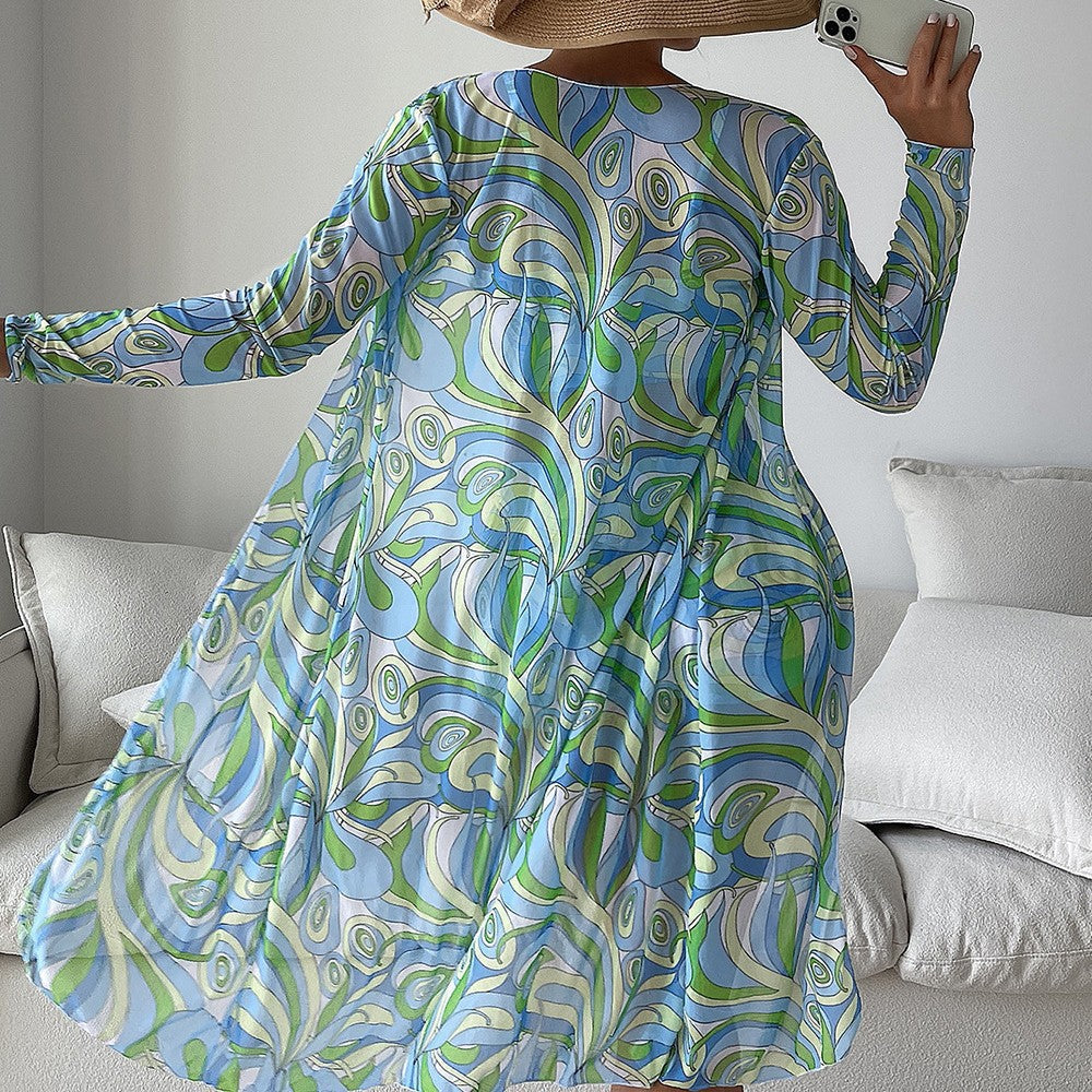 Women's bikini set with beautiful tie belt and floral kimono, size S