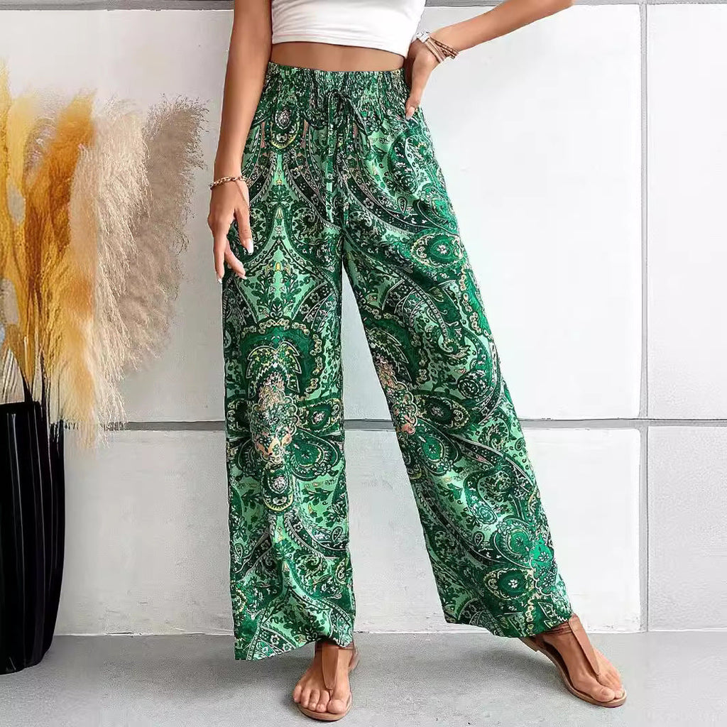 Damen weite Palazzo-Hose mit elastischem Bund und elegantem Paisleymuster GR