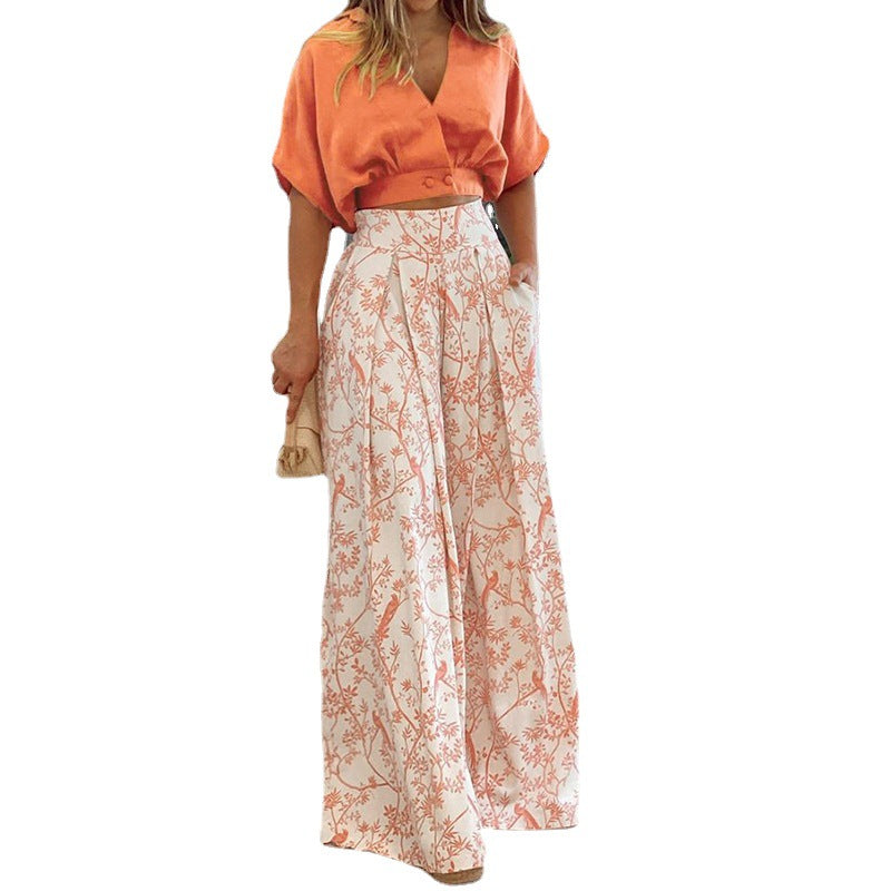 Damen Crop-Top Kombi-Anzug mit weitem Rock und floralem Muster GR