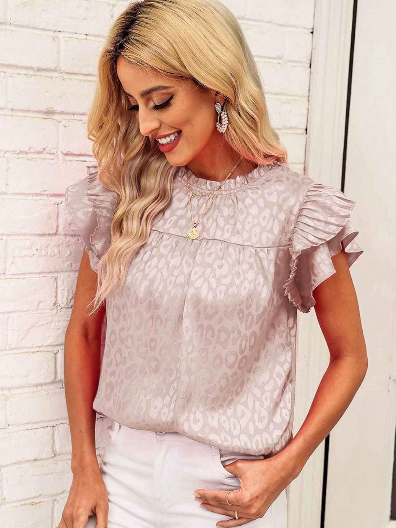 Damen Bluse mit modischen Rüschendetails und elegantem Leopardenmuster GR