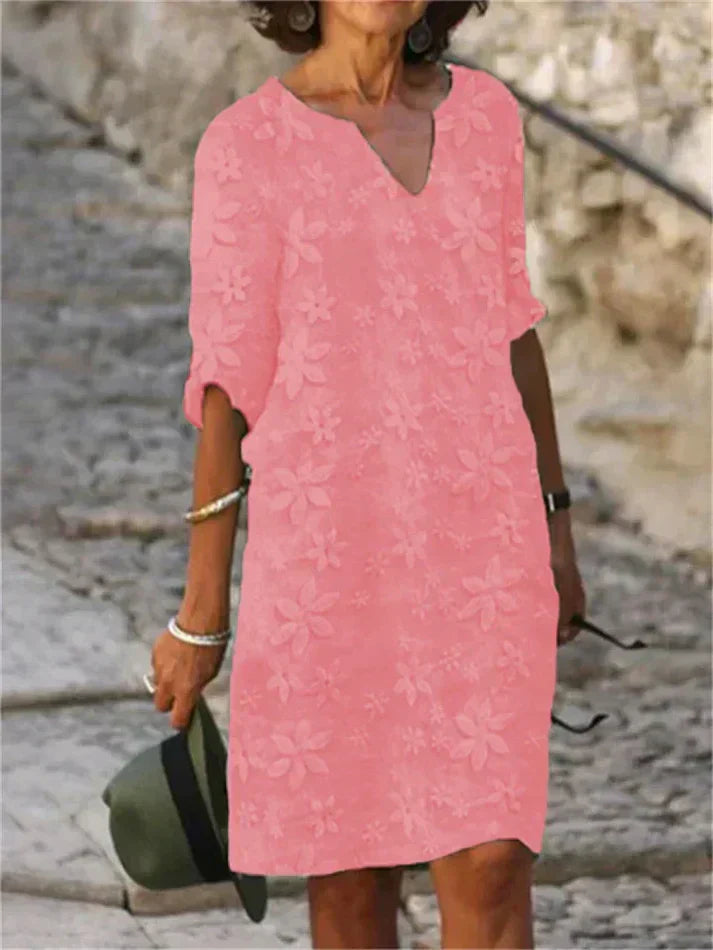 GR | Sommerkleid Aus Baumwolle Und Leinen Mit Blumenmuster