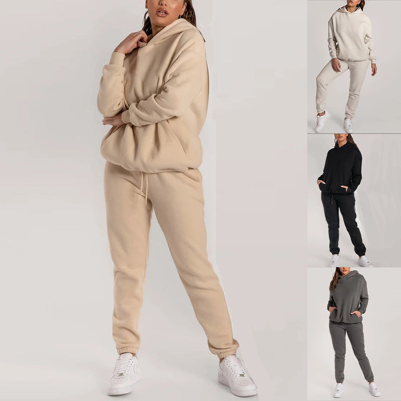 Women's Casual Hoodie Tracksuit with Practical Pockets and Elastic Waistband, Size