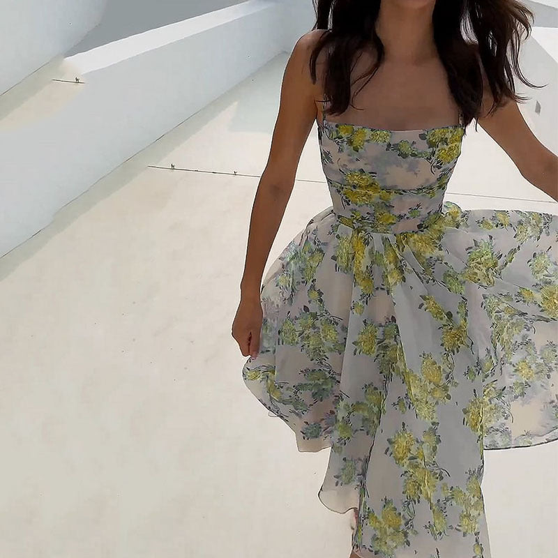 GR | Elegant strap print High-quality dress
