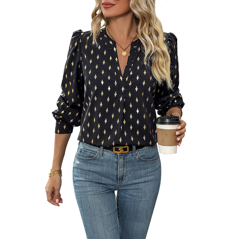 Damen Bluse mit elegantem V-Ausschnitt und feinen Rüschendetails GR
