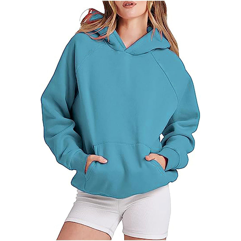Damen lässiger Kapuzenpullover mit hohem Kragen und praktischen Taschen GR
