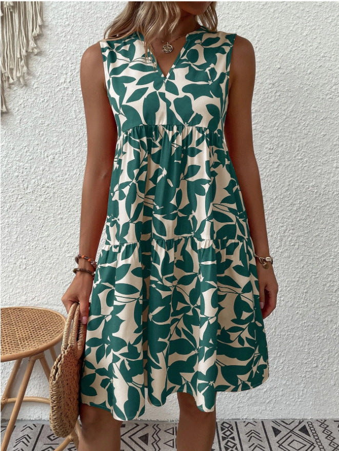 Damen luftiges ärmelloses Sommerkleid mit floralen Mustern und weitem Schnitt GR