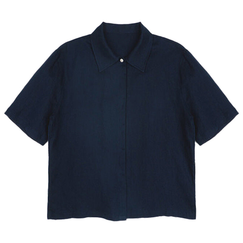 Damen Kurzärmlige Leinenbluse mit klassischem Kragen und lässigem Schnitt GR