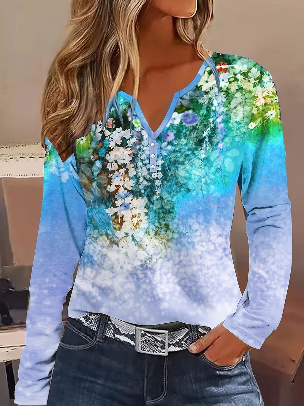 GR | Floral Rundhals Langarmshirt