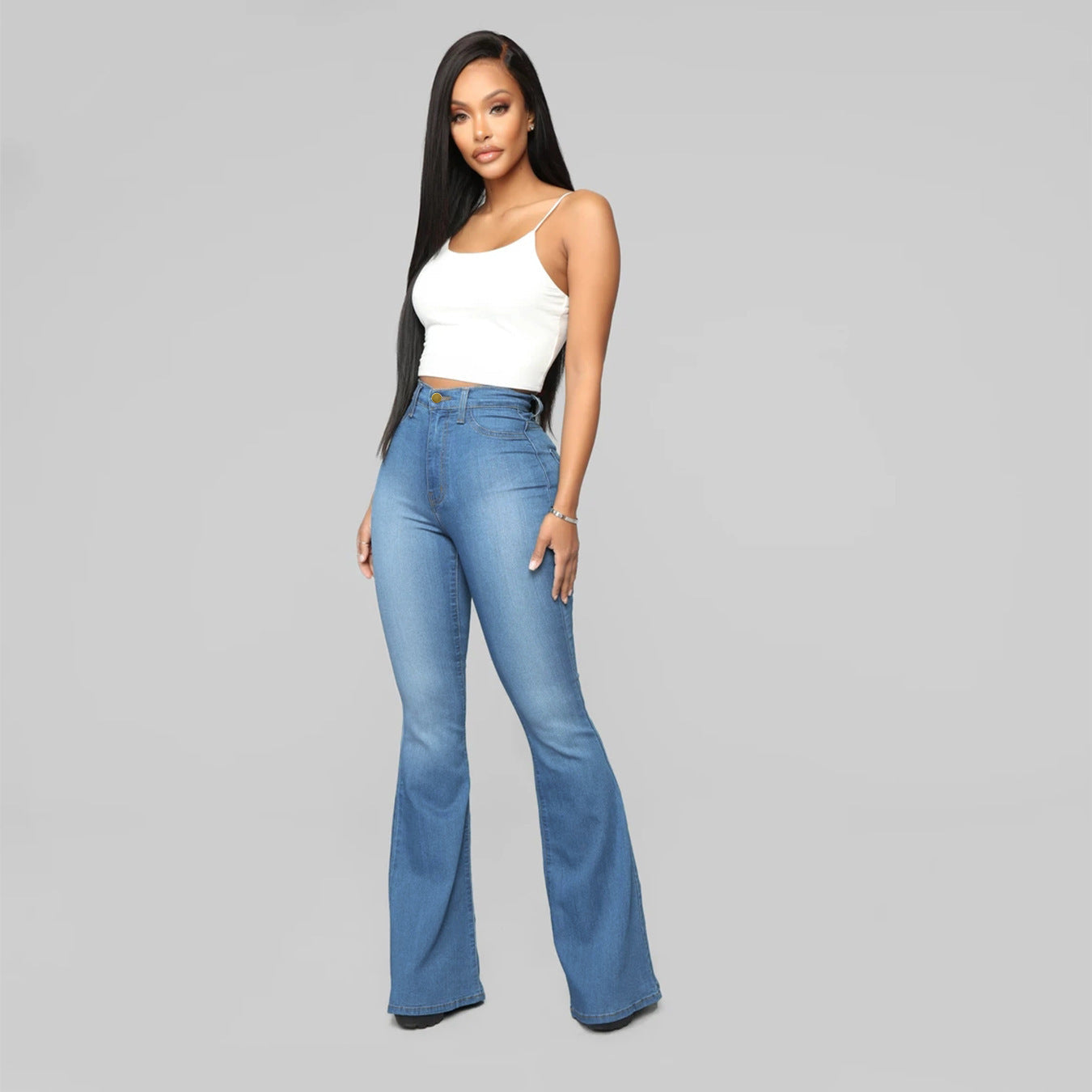 GR | Damen Hohe Taille Demon Jeans mit Geradem Bein