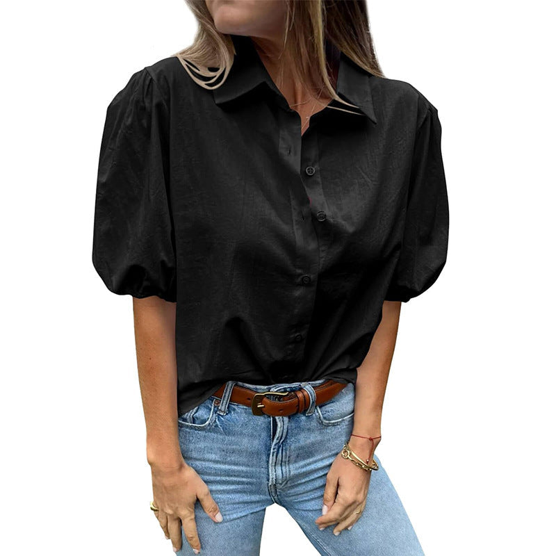 Damen Bluse mit Puffärmeln und klassischem Kragen GR