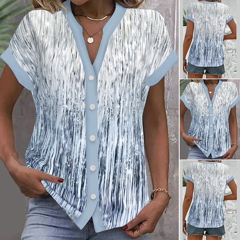 Women's casual blouse with modern stripes and button details, size [size missing]