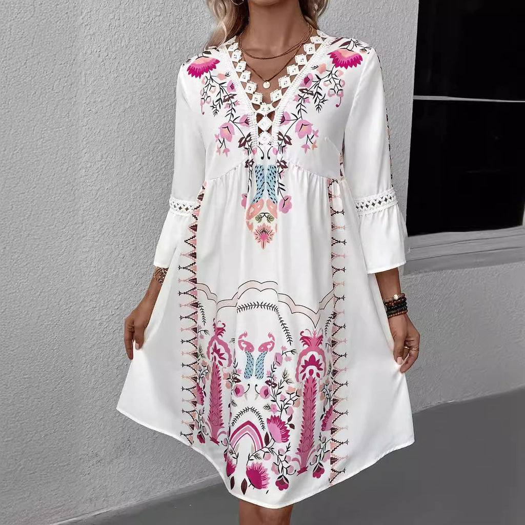 Damen Boho-inspiriertes Kleid mit verspielten Stickdetails und weich fließendem Schnitt GR