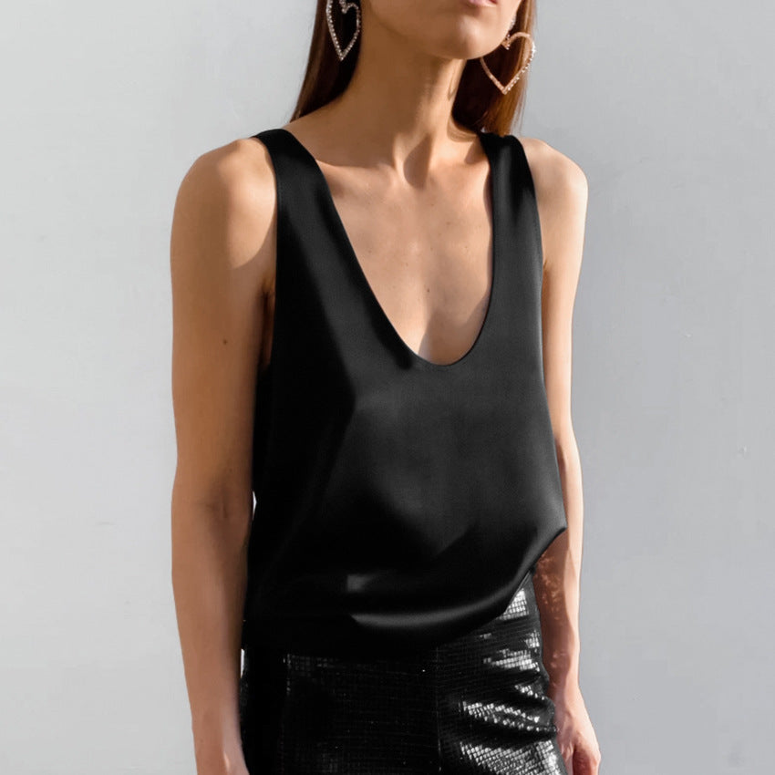 GR | Women's Satin U-Neck T-Shirt Sleeveless Top
