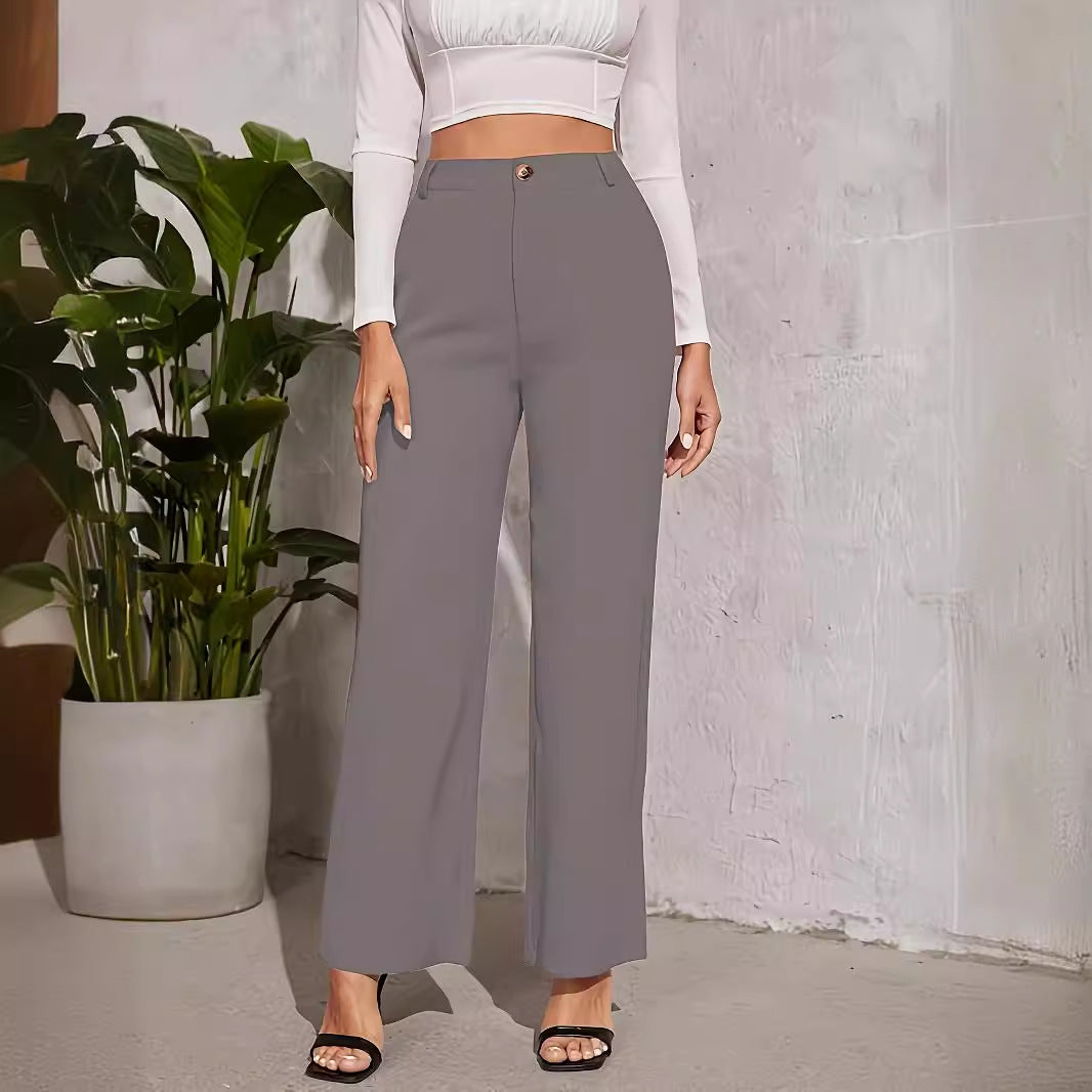 Women's wide-leg high-waisted trousers with elegant button detailing, size