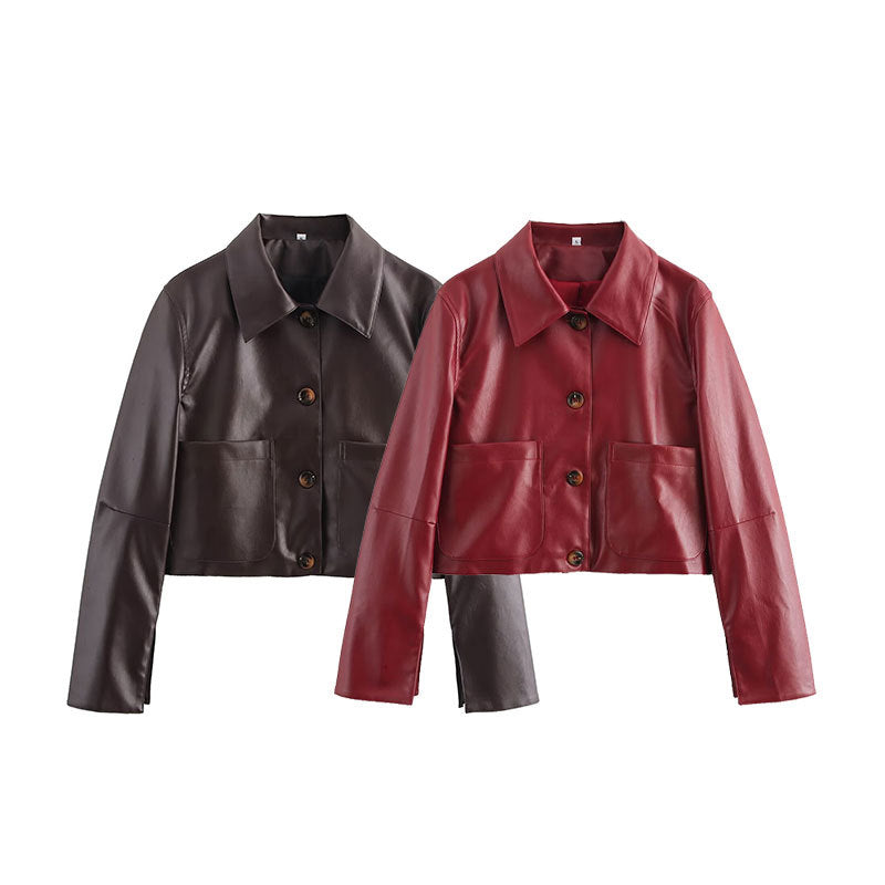 GR | Solid color leather jacket 