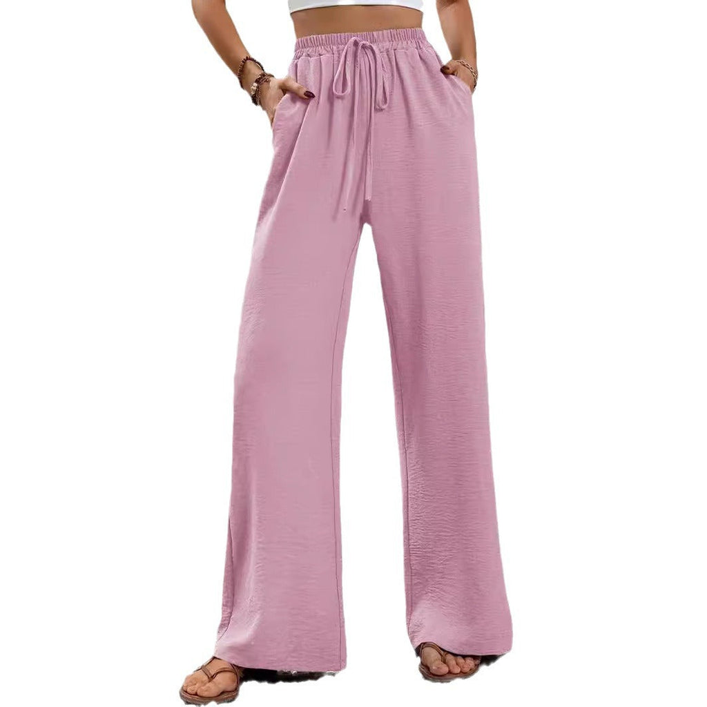 Women's elegant wide-leg trousers made from a lightweight cotton blend with elasticated waistband, size [size missing]