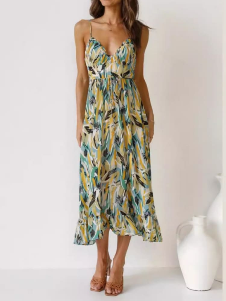 GR | Damenkleid Mit Blumenmuster Und Rüschen