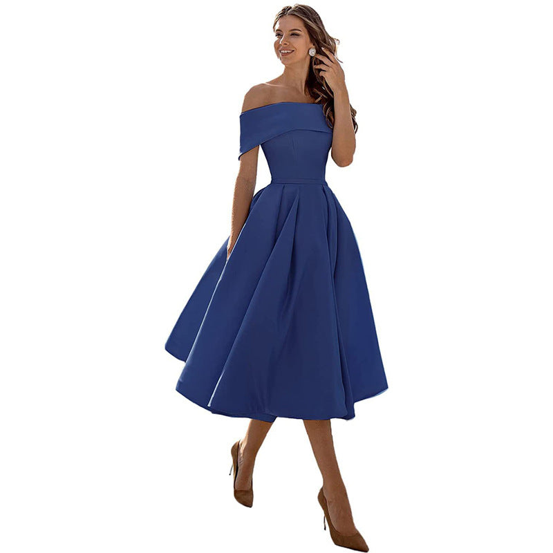 GR | Casual Fashion Satin Cocktail Dress Strapless 
