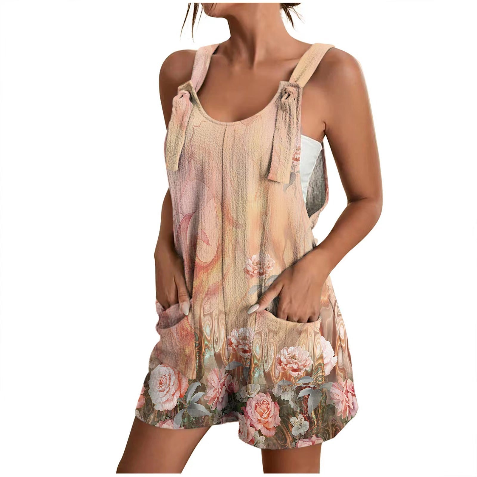 Women's airy jumpsuit with floral patterns and practical pockets, size S