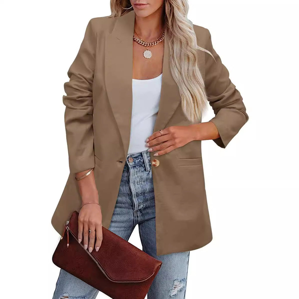 Women's elegant casual blazer with a relaxed cut and two pockets, size S
