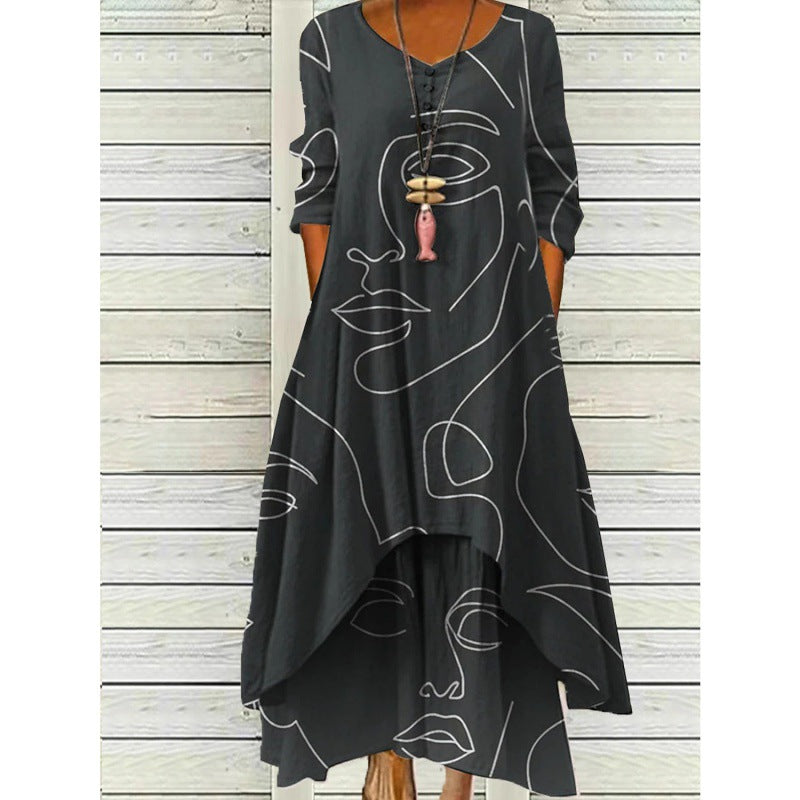 GR | Maxikleid mit Langen Ärmeln und Knopfverschluss