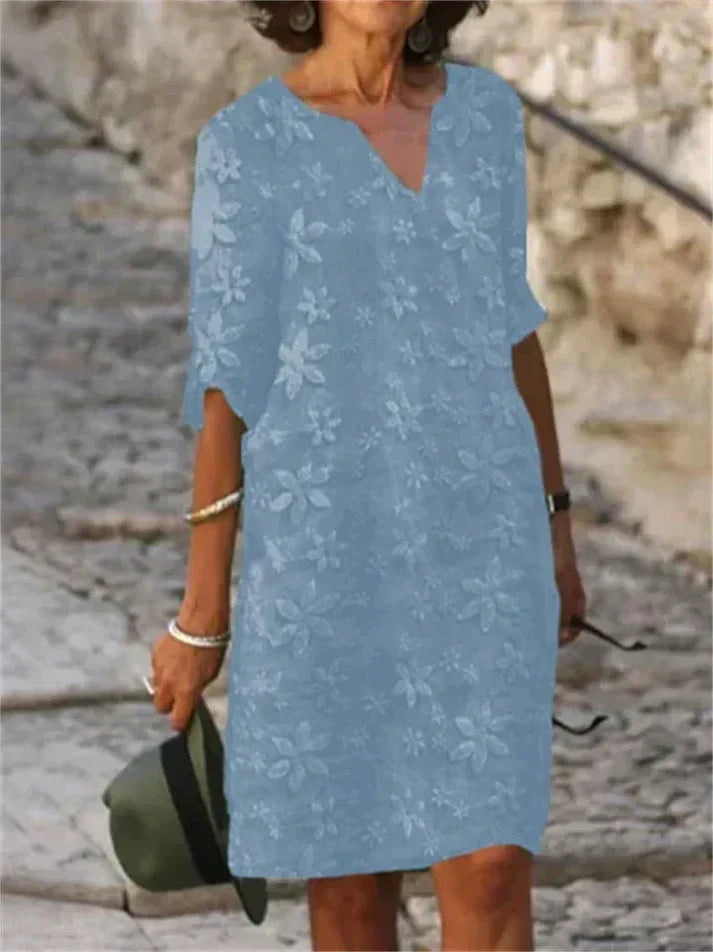 GR | Sommerkleid Aus Baumwolle Und Leinen Mit Blumenmuster
