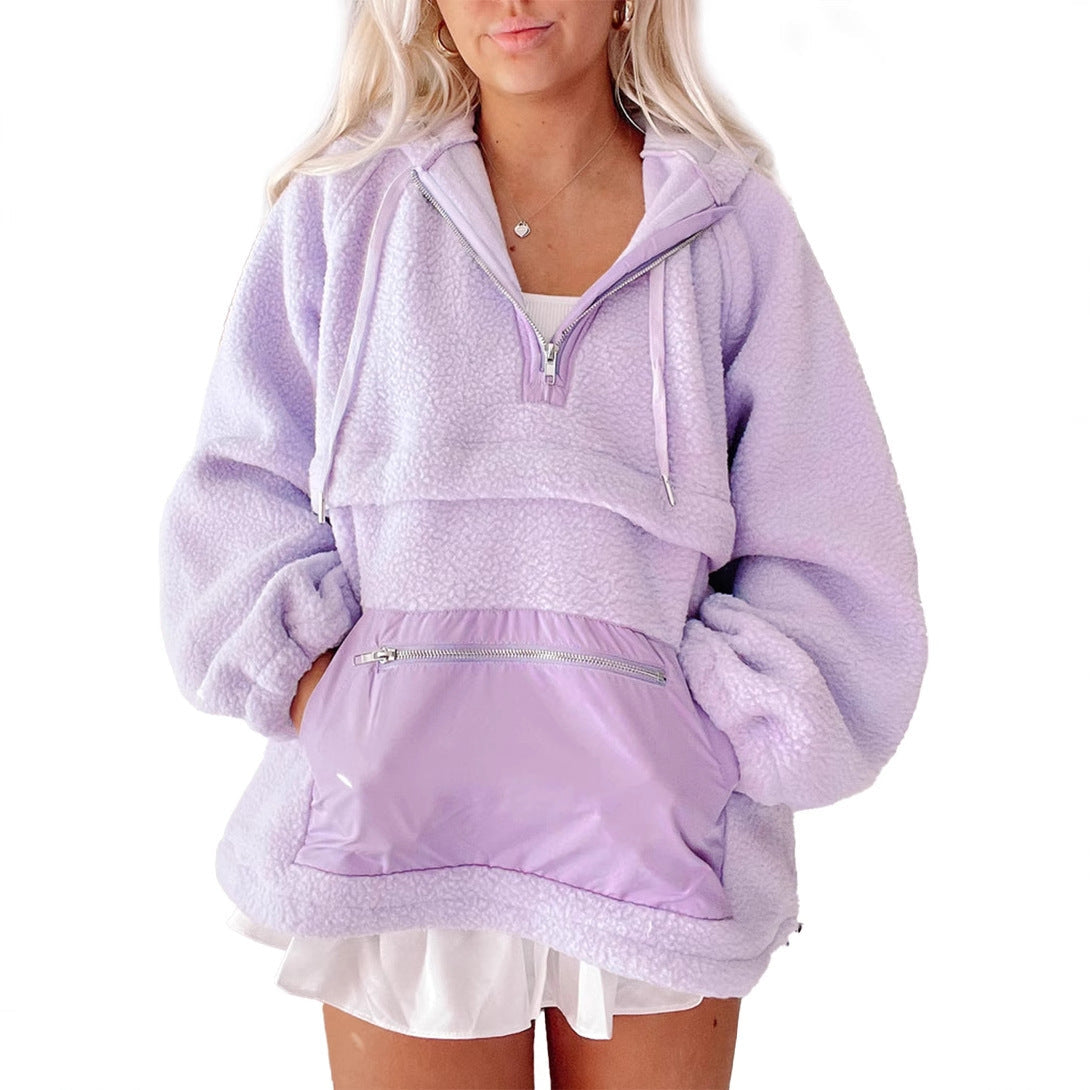 Damen Fleece-Pullover mit hohem Kragen und praktischer Fronttasche GR