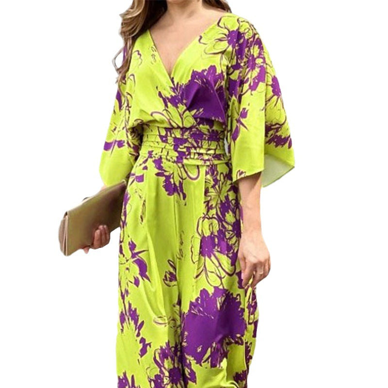 Women's Elegant Jumpsuit with Floral Pattern Size