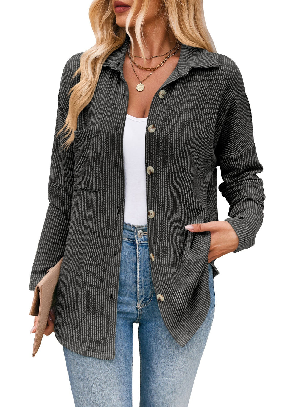 Damen lässige Strickjacke mit Knopfleiste GR