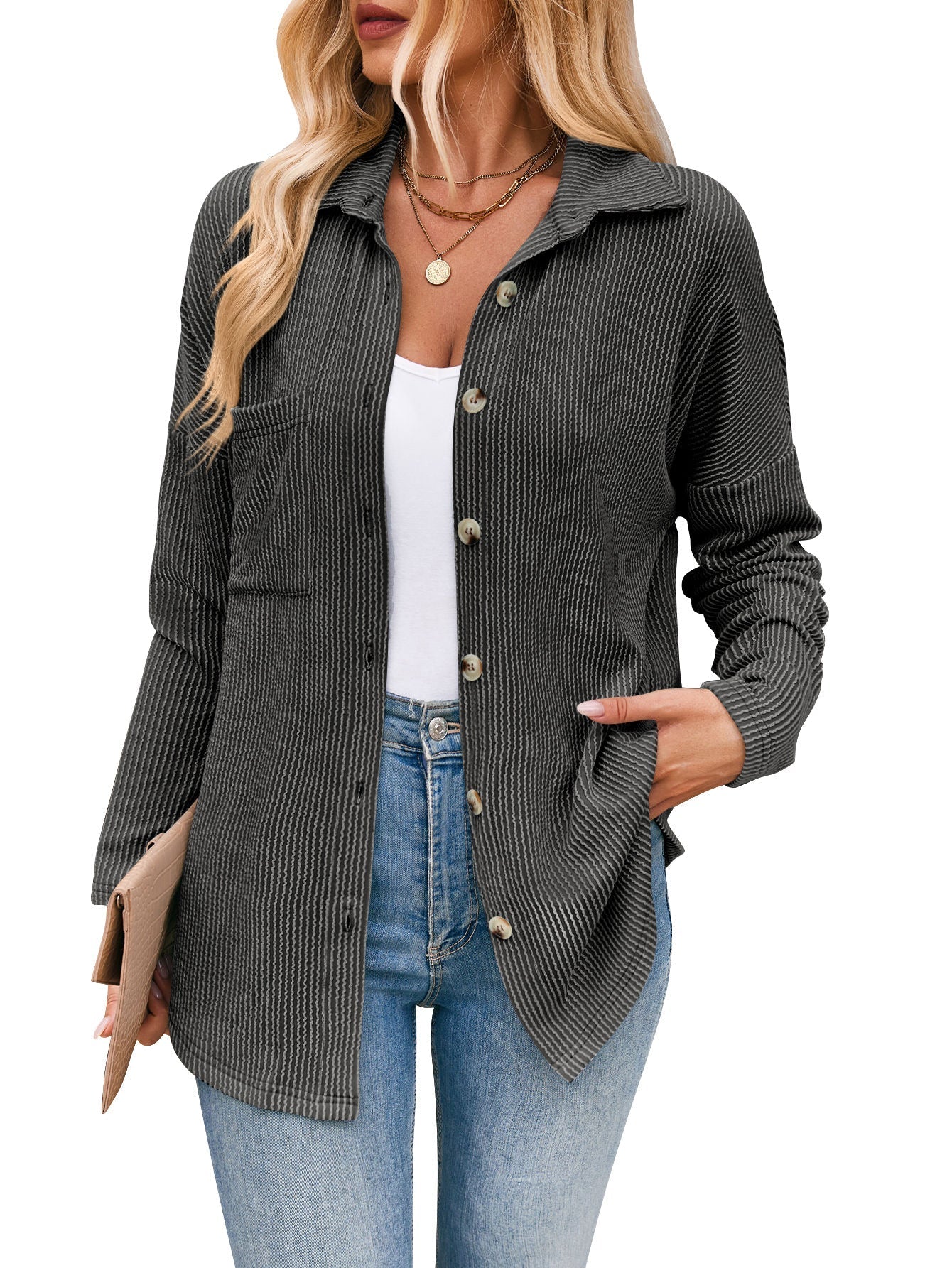 Damen lässige Strickjacke mit Knopfleiste GR