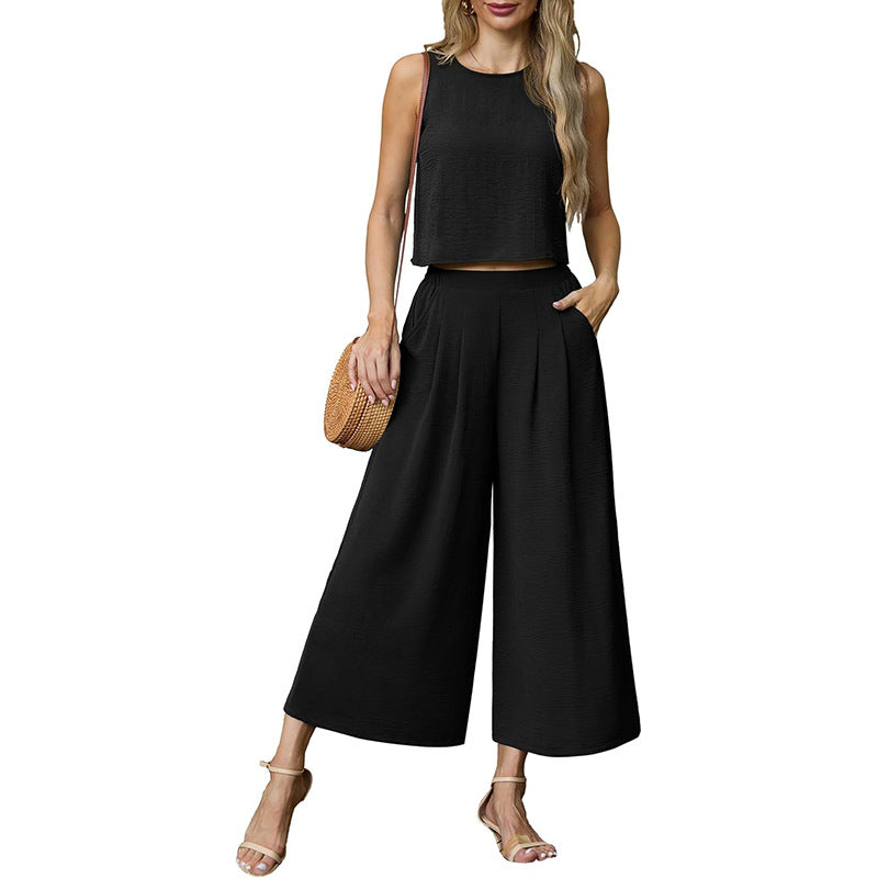 Women's airy two-piece set with wide-leg trousers and sleeveless top, size [size]