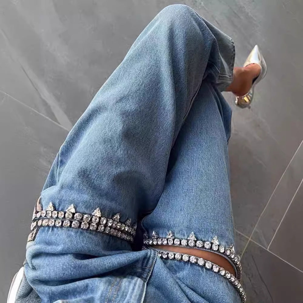 GR Damenjeans mit Löchern, gerader Schnitt