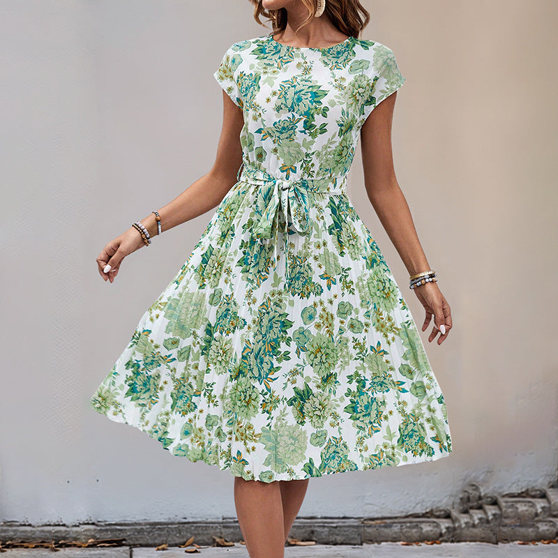 Women's midi dress with asymmetrical cut and fashionable tie belt, size