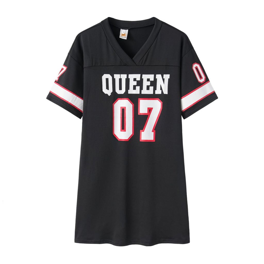 Damen Sportliches Oversized T-Shirt mit V-Ausschnitt und Druckdetails GR