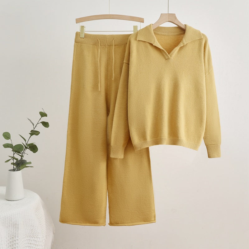 GR | Reverskragen Top und Kordelzug Weite Hose Set